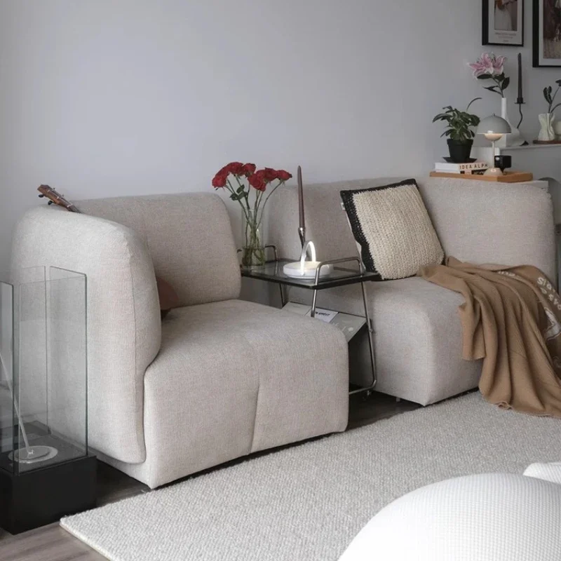 Modular sofa cloud tofu block antique living room combination chenille fabric straight row three people