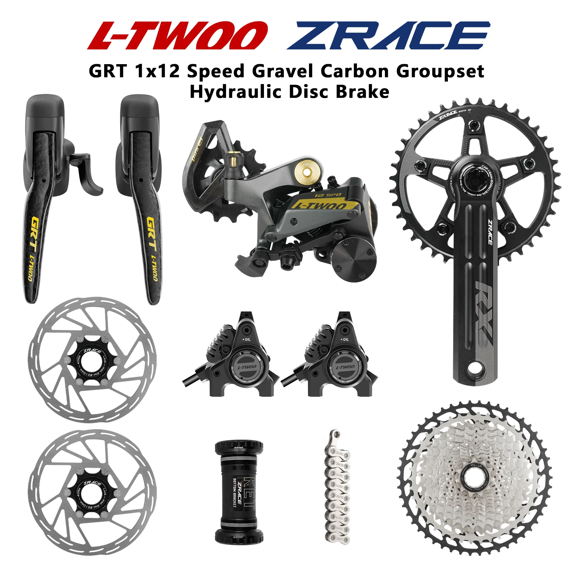 LTWOO GRT12 1x12 Speed Gravel Bike Groupset Hydraulic Disc Brake Shifter Rear Derailleur ZRACE Crankset Cassette GRX Compatible