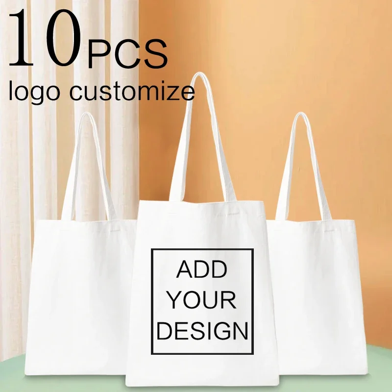 

10PCS Women's Custom White Shopping Bag Fashion All-match Tote Bag Luxury Casual Handbag Large-capacity Canvas Shoulder Bags