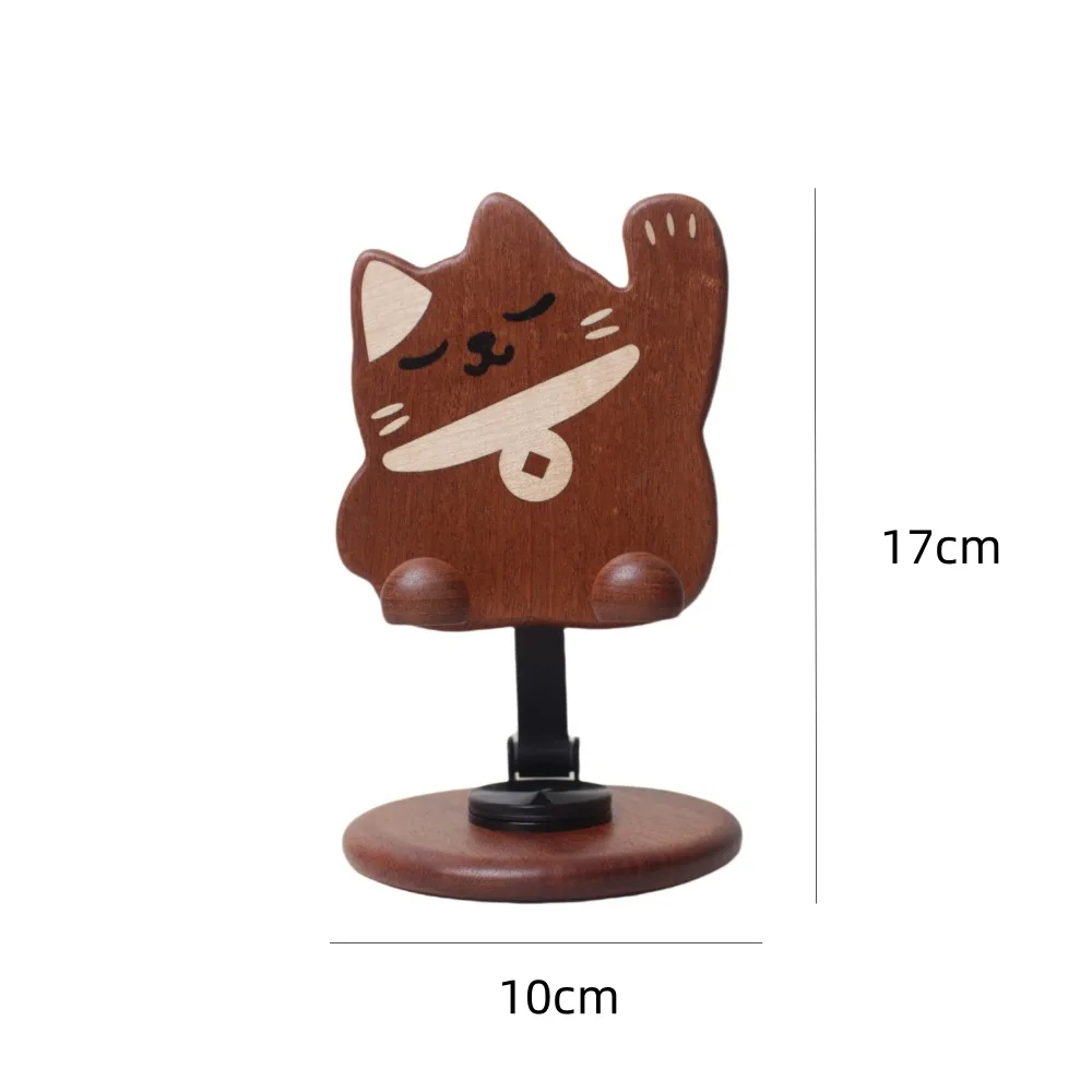 Wooden Cat Phone Stand Handmade Adjustable Phone Holder with Cute Cat Design for Desk Decoration and Phone Support