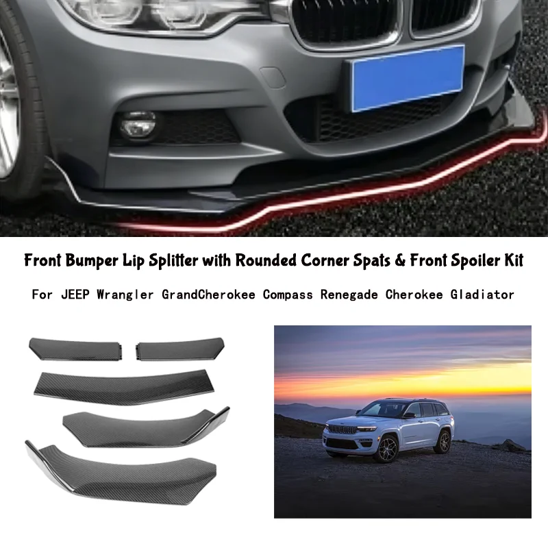 5-Segment Adjustable Front Bumper Lip Splitter Body Ki For JEEP Wrangler GrandCherokee Compass Renegade Cherokee Gladiator