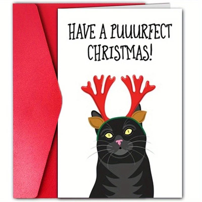 1pc, Christmas time card, Merry Christmas card, have a puuuurfect Christmas card, cute cat Christmas card, for friend family