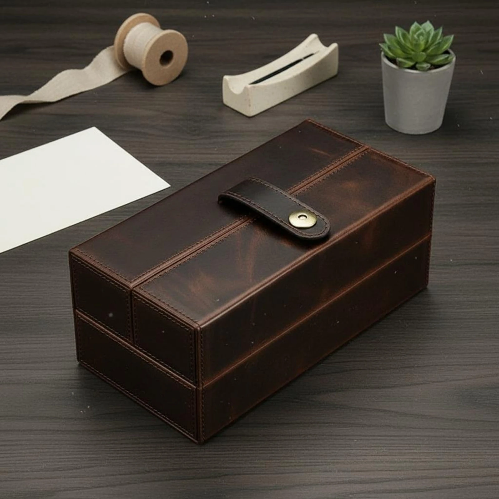Brown Leather Look 3-slot Watch Holder Organizer with Snap Button Closure for Safe Travel and Home Use