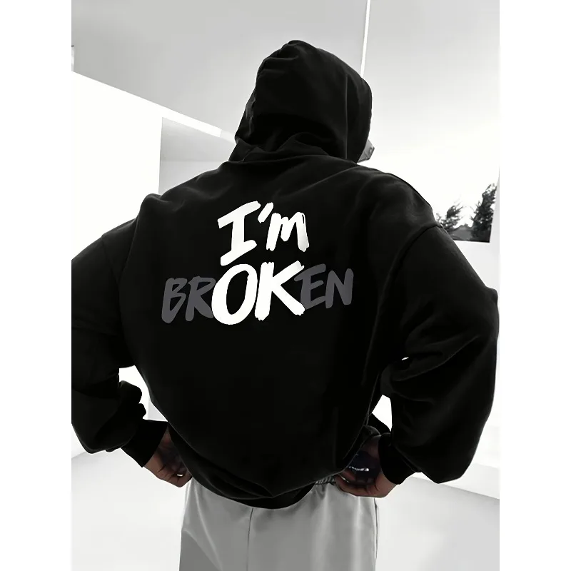 

1 Men's Casual Hoodie Kangaroo Pocket Long Sleeve Pullover Sweater Knitted Alphabet Print Drawstring Detail Autumn/Winter