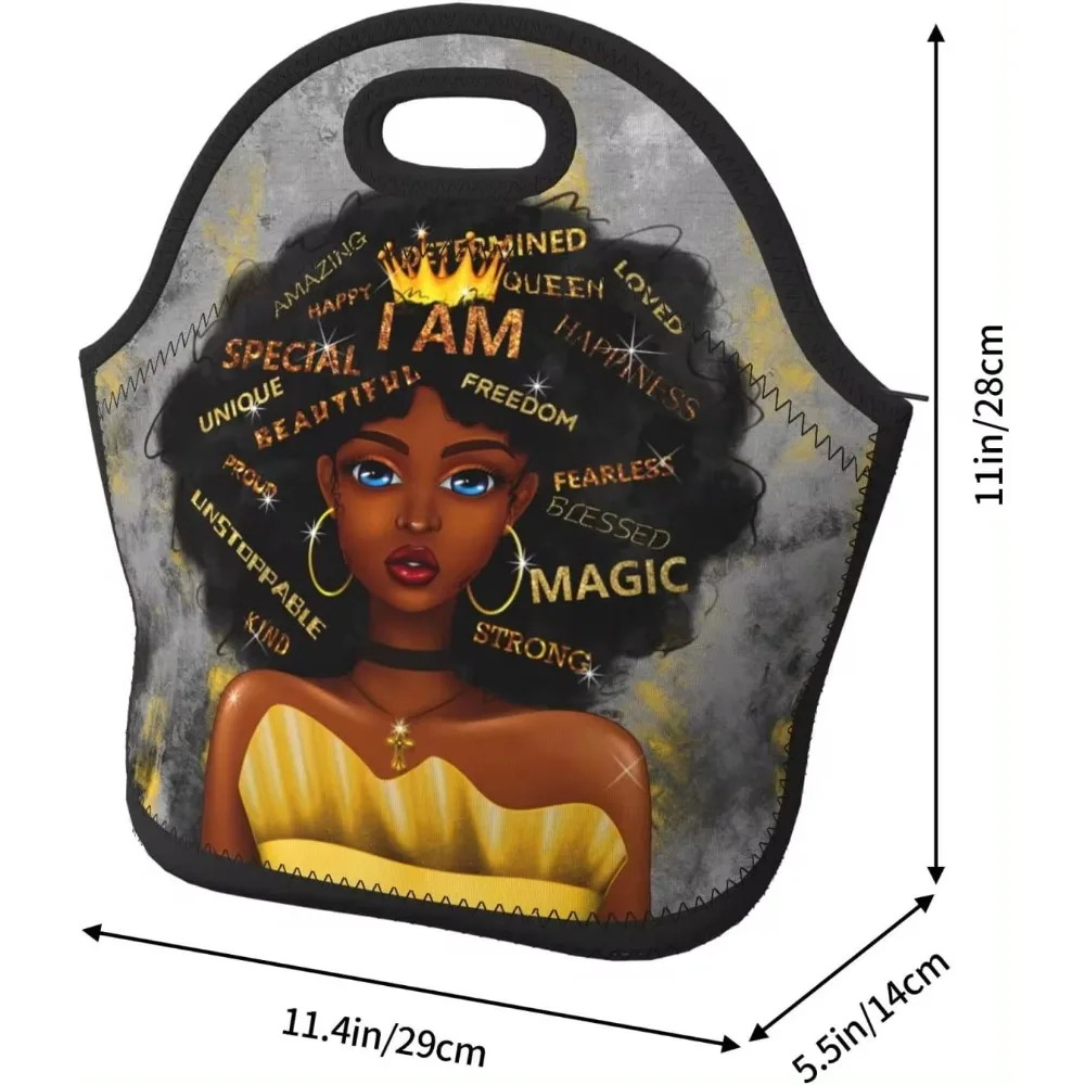 Neoprene Lunch Bags for Women African American Women Lunch Tote Bag Insulated and Reusable Black Girl Magic Cooler Container Box