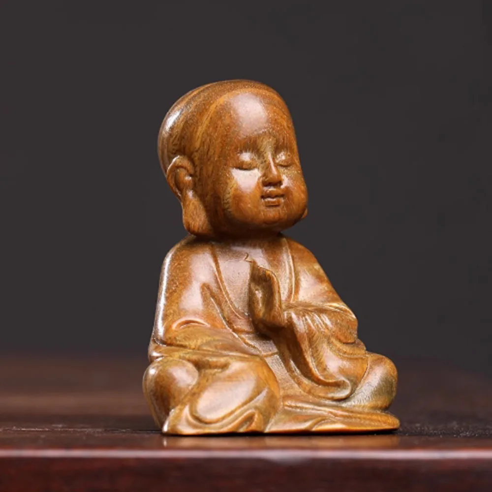 

JW108- 6 CM Baby Buddha Green Sandalwood Sculpture Lovely Boy Figurine Decoration Craft Gift Miniatur Ornaments