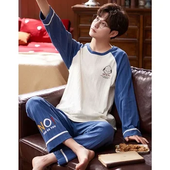 גברים פיג 'מות באביב בגדי שינה בגדי שינה כותנה עם שרוולים שרוולים