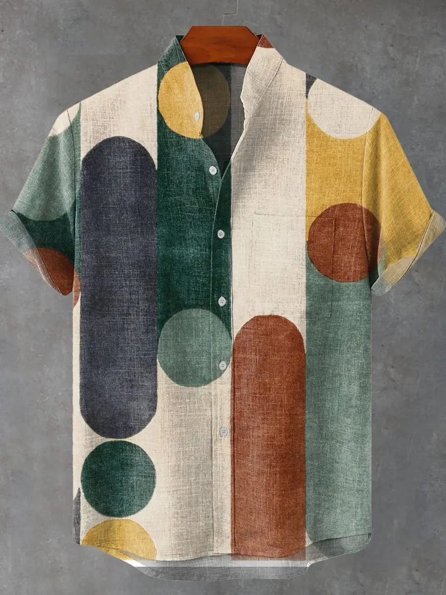 

Comfortable Casual Men's Summer Short Sleeve Shirt Pattern Irregular 3D Animal Printed Linen Button Fashion Top