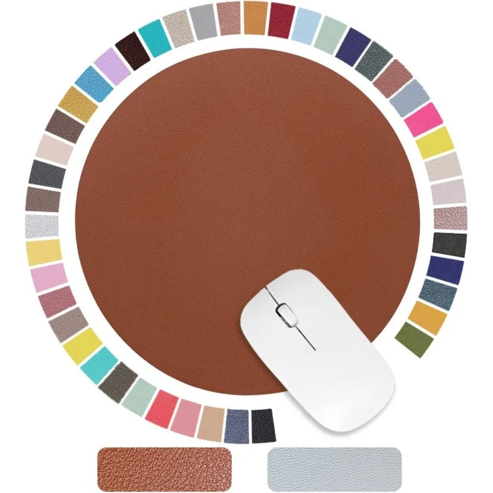 Office Desk Double-side Leather Mouse Pad Waterproof Solid Color Mouse Mat Stain-Resistant Round Mouse Pad