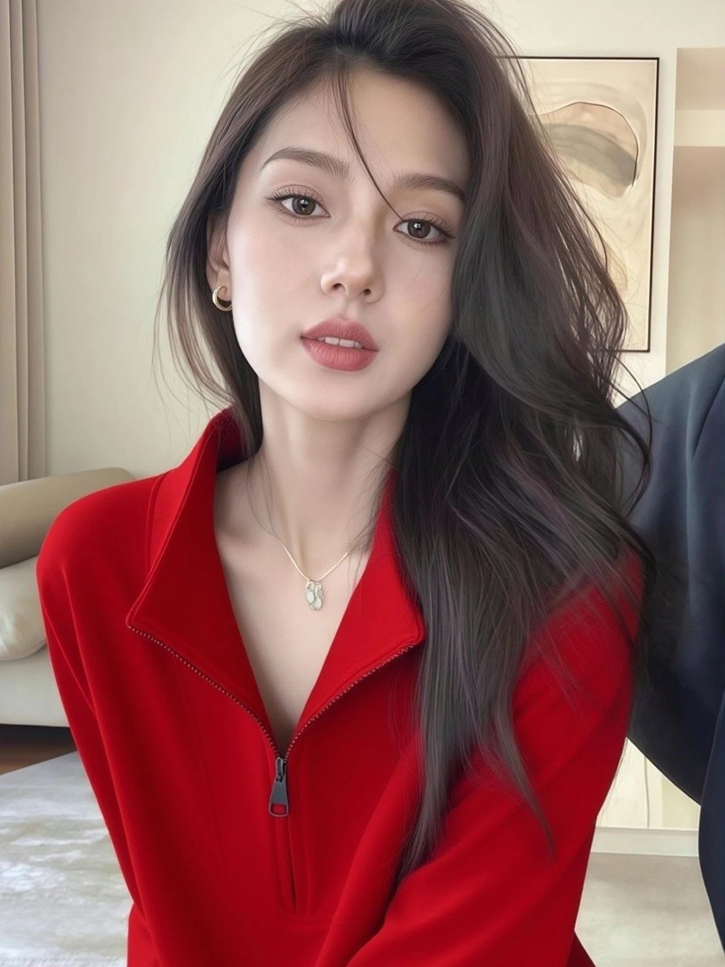 Red Hooded Sweatshirt with Half Zipper Long Sleeve Soft Base Shirt Spring 2026 Korean Style Commute Warm Casual Women's Top