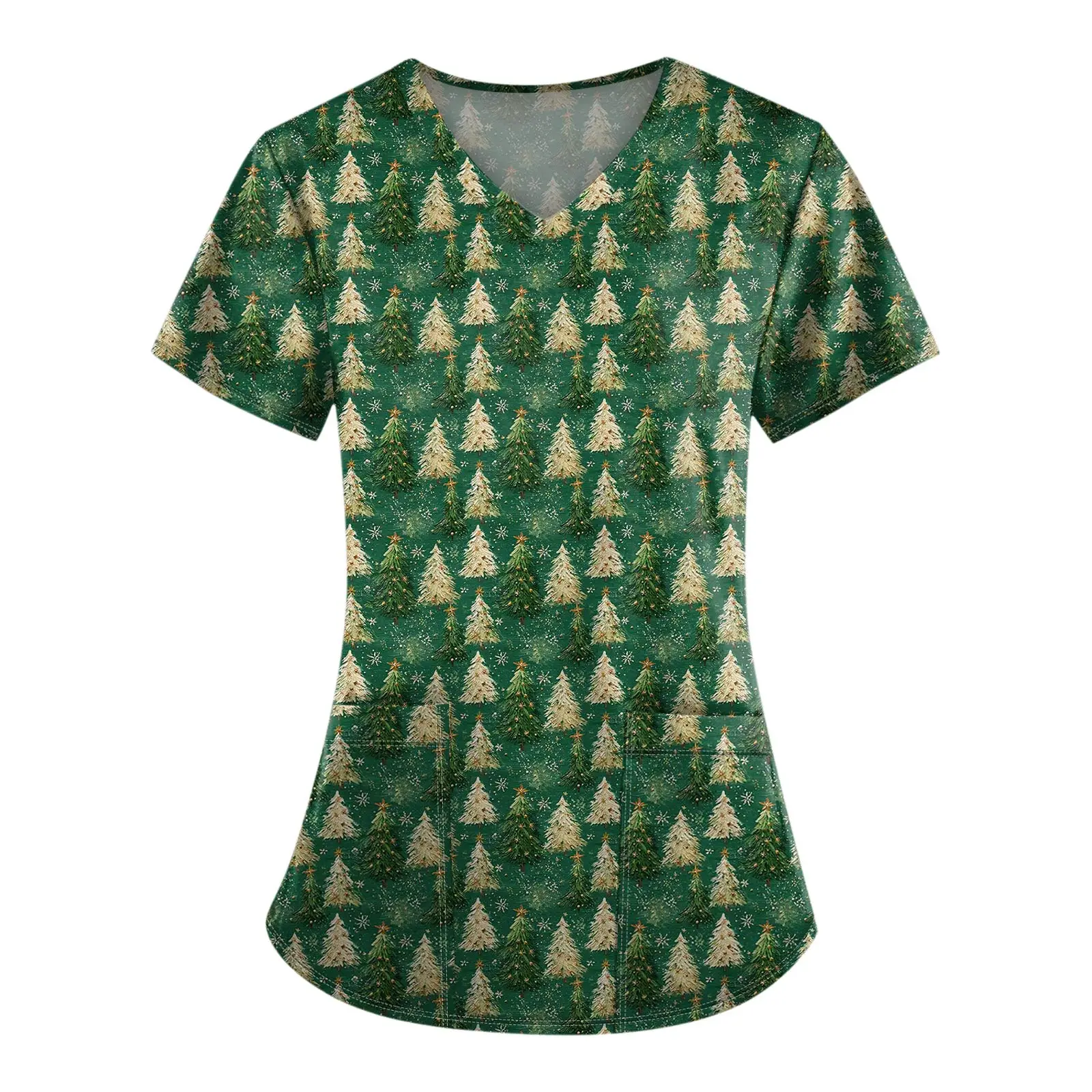 Chemisier de travail ample pour femmes, imprimé de noël, extensible, col en v, manches courtes, hauts médicaux avec poches, accessoire d'hôpital