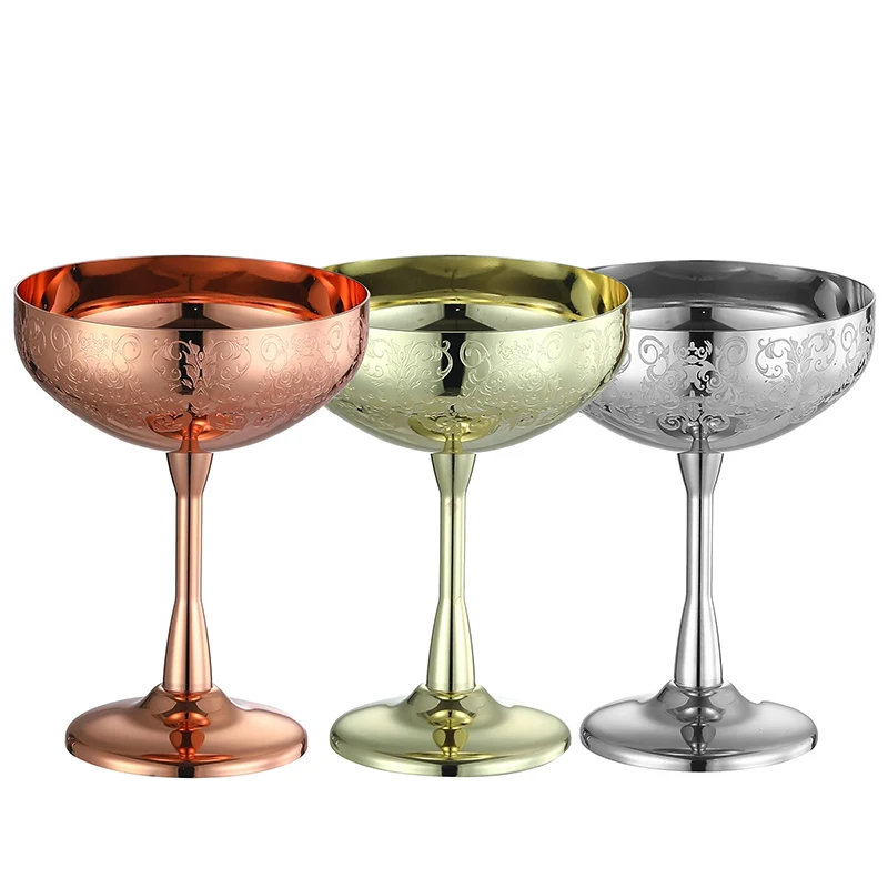 Etching Martini Cocktail Glasses,Copper Plated Stainless Steel