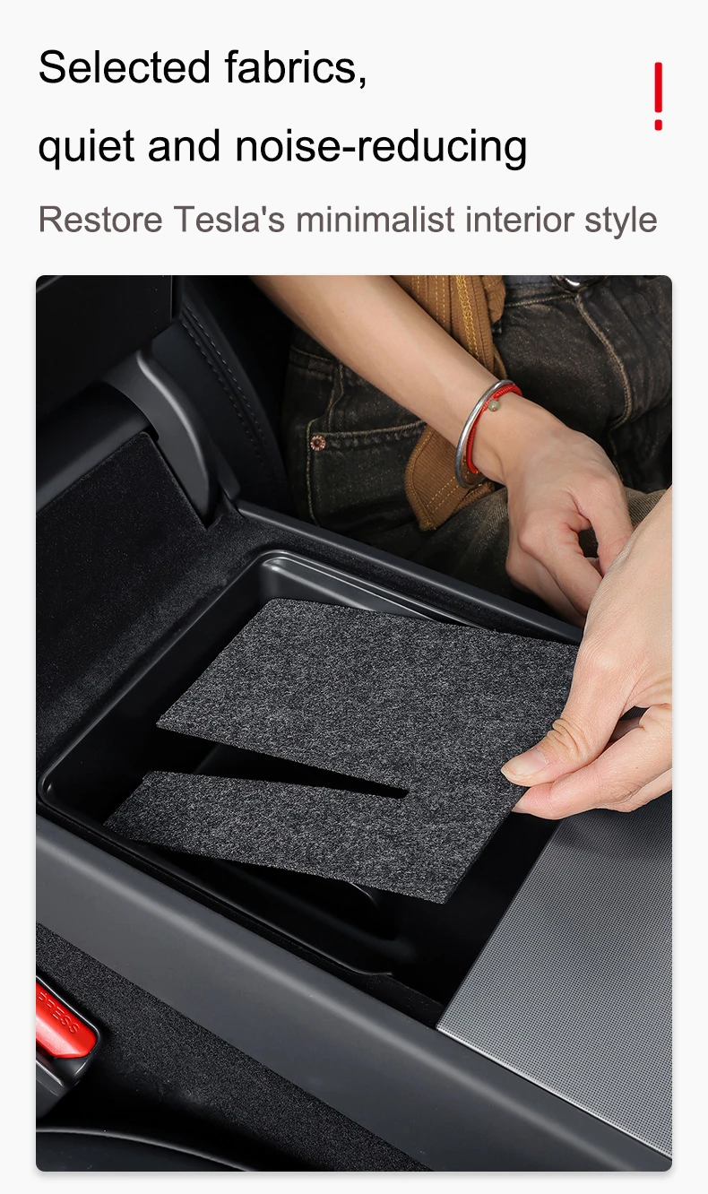 For Tesla Model 3 Highland 2024 Storage Box Flocking New Model 3+ Center Console Armrest Storage Box Stowing Tidying Cup Holder