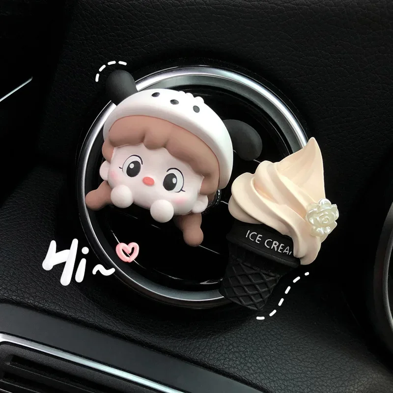 Lovely Ice Cream Girl Car Fragrance Ornaments Aromatherapy Air Outlet Perfume Car Cute Interior Decorative Accessories Universal