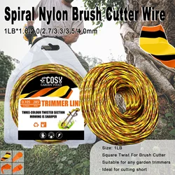 COSY 1.6mm/2.0mm/2.4m/2.7mm*1LB NEW Upgrade Tricolor Spiral Weed String General Trimmer Line Brush Cutter Thread Trimmer Line