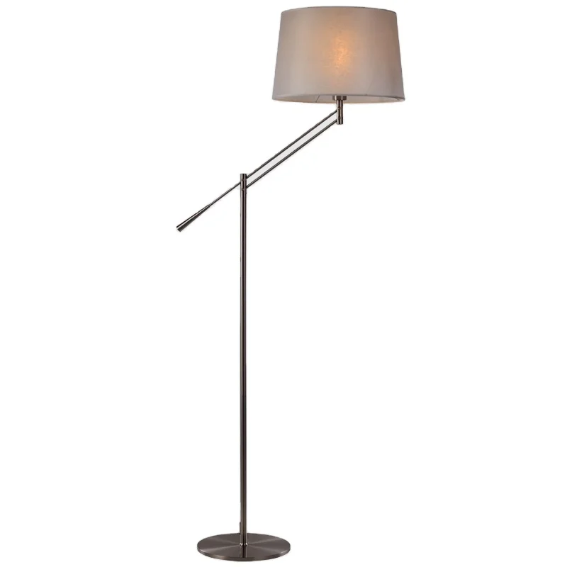 

Stainless Steel Floor Lamp 3000K Fabric Shade Bedroom White Euro Style LED Floor Stand Light Lamp