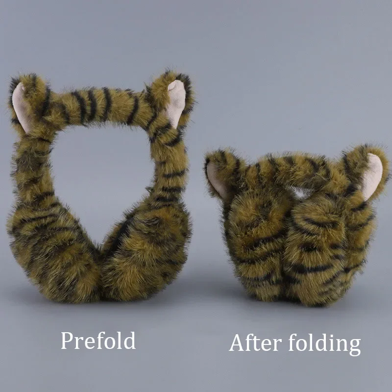 Orejeras con orejas de tigre Kawaii, tapones para los oídos esponjosos de leopardo cálidos para invierno, protección contra el frío, cubierta para los oídos, accesorios para el escenario Cosplay