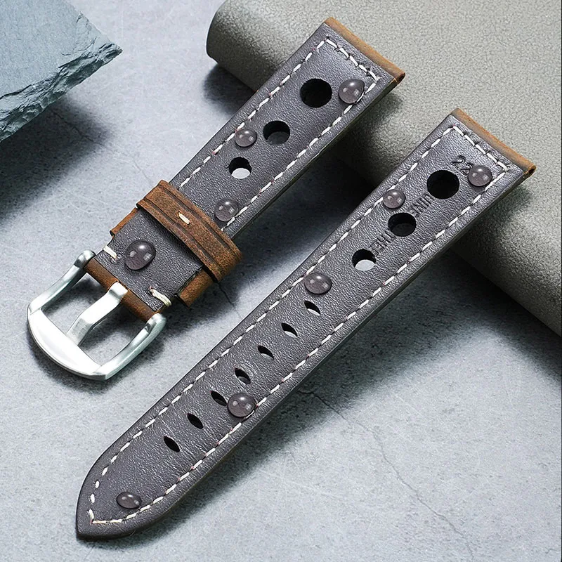 For Panerai Breitling Super Ocean Avenger Yellow Wolf Blackbird Retro Porous Breathable Leather Watch Strap Men 20mm 22mm 24mm view 2