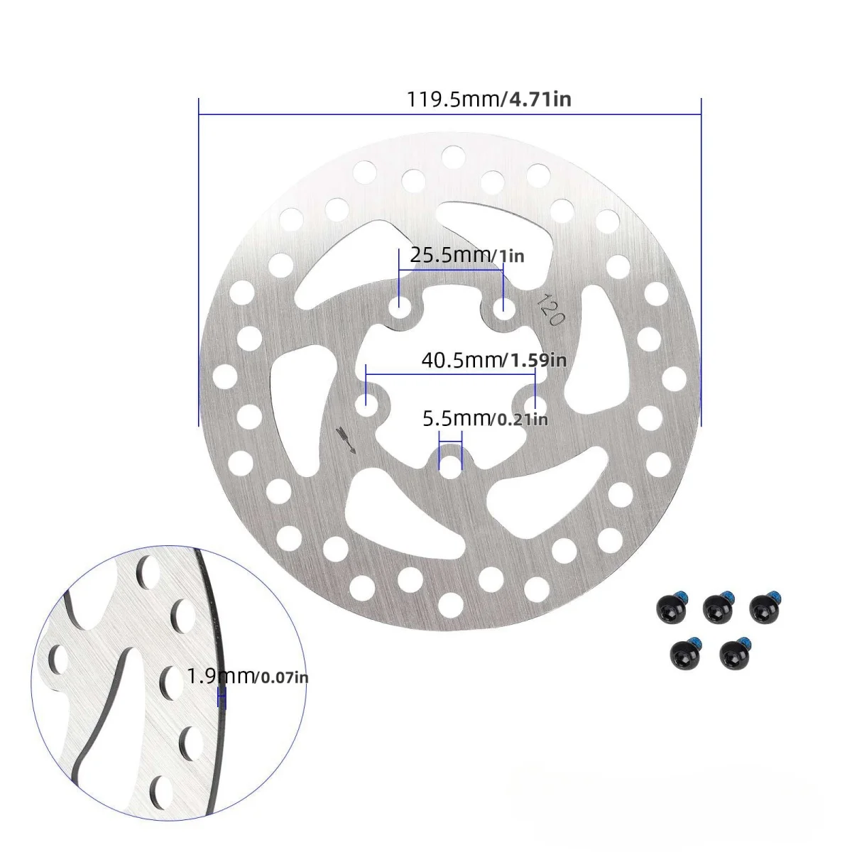 2 packs 120mm Brake Disc for Xiaomi Pro 5-Hole Stainless Steel Brake Disc Electric Ecooter Accessories