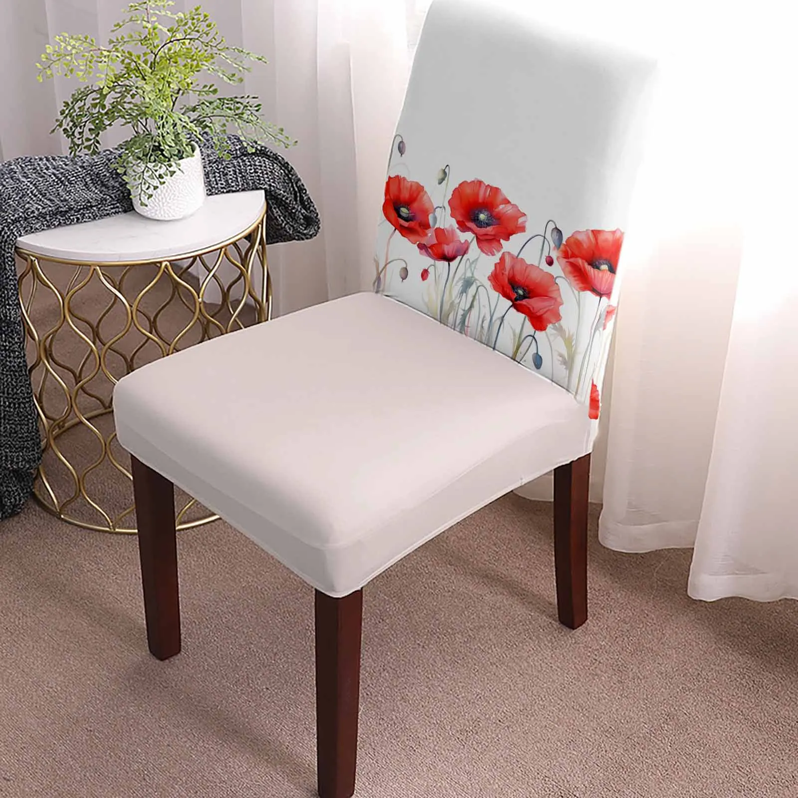 Spring Poppy Flower Plant Chair Cover Set Kitchen Stretch Spandex Seat Slipcover Home Dining Room Seat Cover