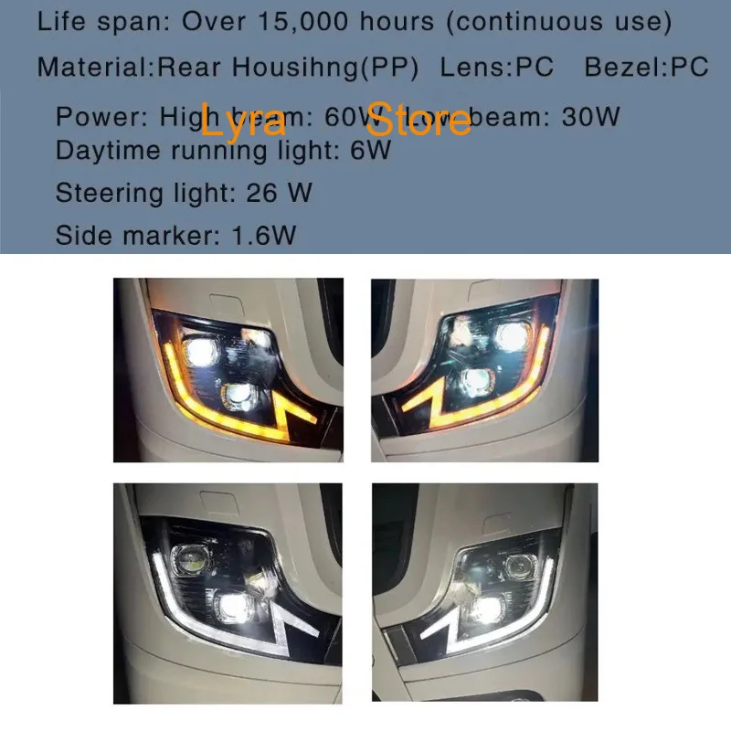 1 Pair LED Head Lamp With Lens Fit For Mercedes BENZ Actros MP4 Truck Headlight  A9608200539 A9608200439