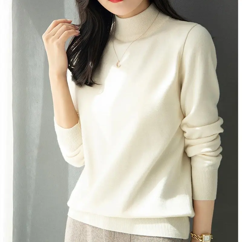 

Женский однотонный минималистичный свитер с высоким воротником и длинными рукавами, универсальный, зимний, с эффектом утончения, базовый слой, премиум-качество