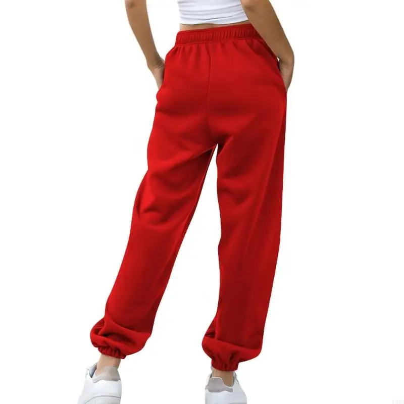 Damskie lekkie, luźne spodnie dresowe z wysokim stanem i kieszeniami F3MD