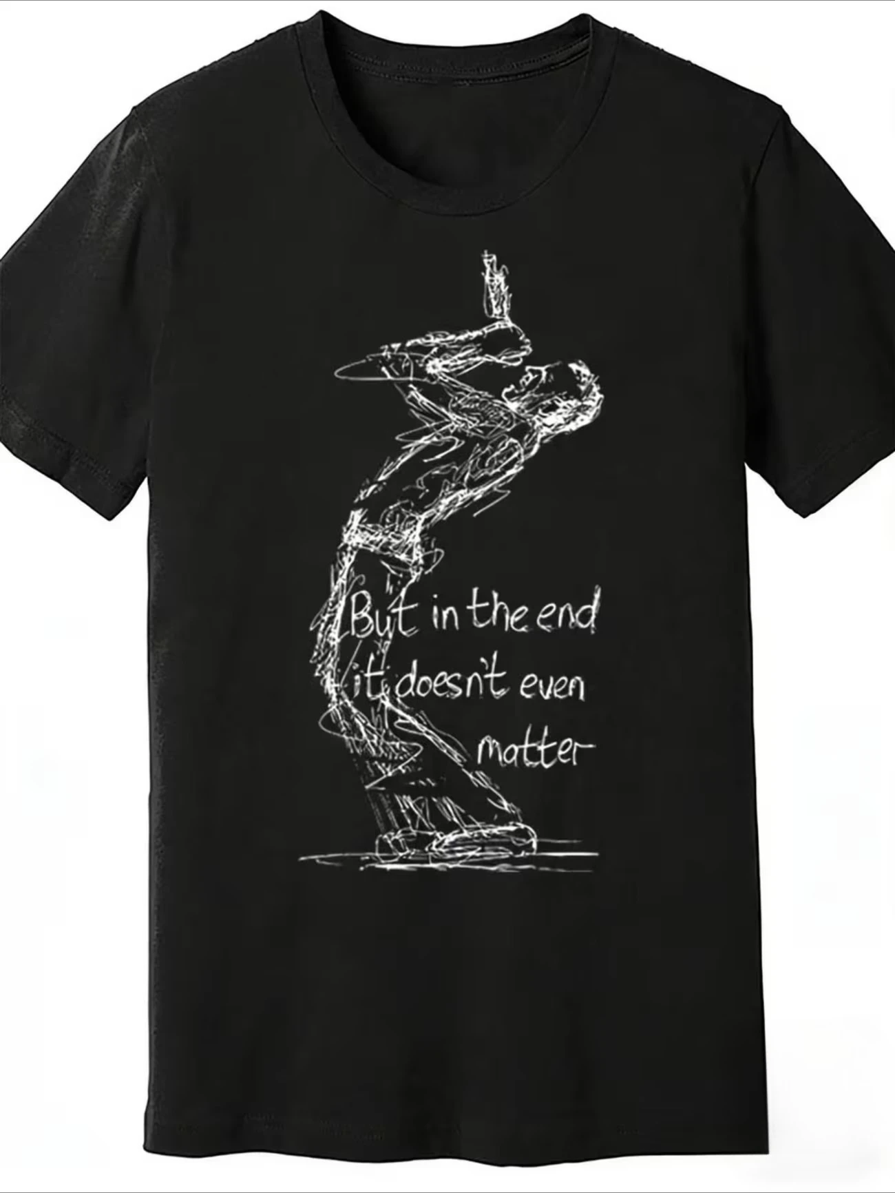 But in The End It Doesnt Even Matter T Shirt Scribble Line Art Singer Sketch Graphic Tees Rock Music Lover Tops Vintage Gothic