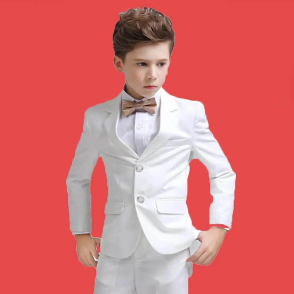

Children's Formal White Suit Set Boys Host Piano Performance Wedding Catwalk Photo Costume Kids Blazer Pants Clothes
