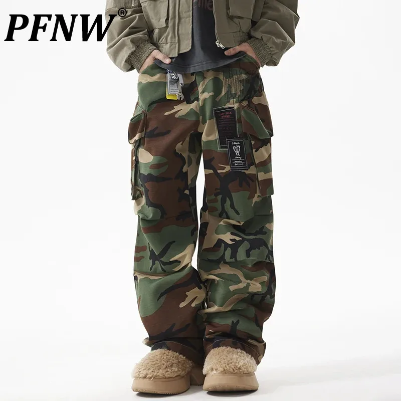 

PFNW Niche Design Vintage Camouflage Cargo Pants Male Street Functional Silhouette Multi Pocket Wide Leg Trousers Trendy 28W4417