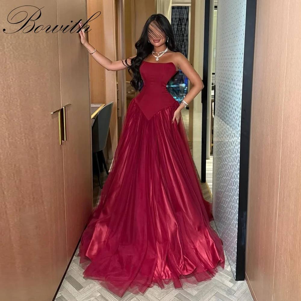 

Bowith Strapless Red Formal Evening Dresses A-line Draped Long Prom Gown Customized Party Dresses for Special Occasion