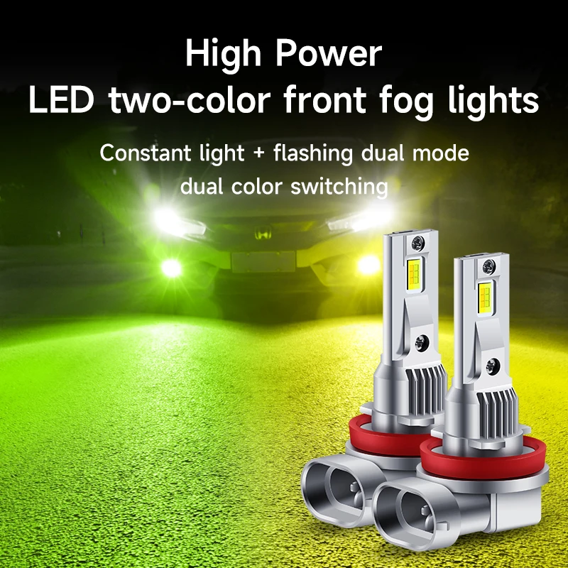 2x 2000LM 30W Dual Color 3570 Chip Lime H8 H11 LED Bulb Fog Lights Canbus No Error White Golden DRL Daytime Running Car Lamp 12V