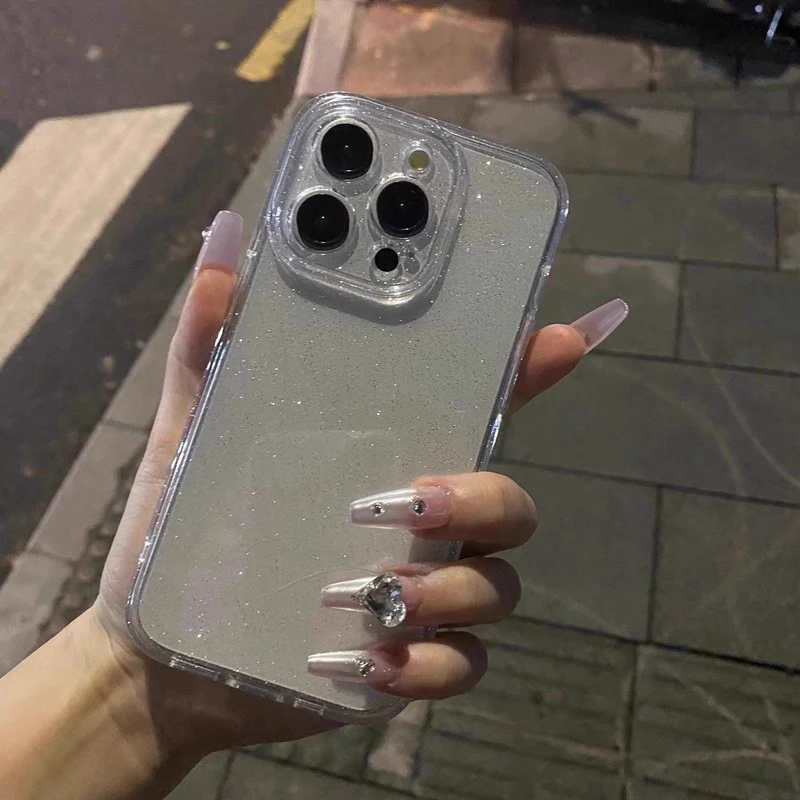 Soft Glitter Transparent Phone Case For iPhone 11 12 13 14 15 16 17 18 Pro Max Plus Air Shockproof Silicone Clear Bumper Cover