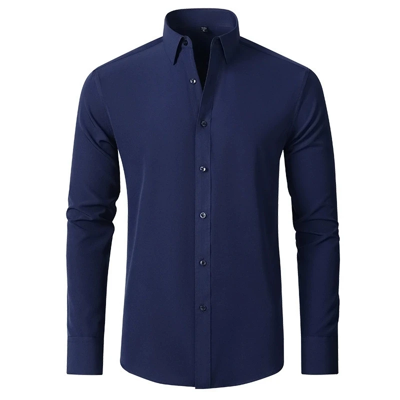 Summer Men's  Long Sleeved POLO Shirt Elastic Force Non-iron Long-sleeved Business Casual Shirt Solid Color Mercerized Vertical