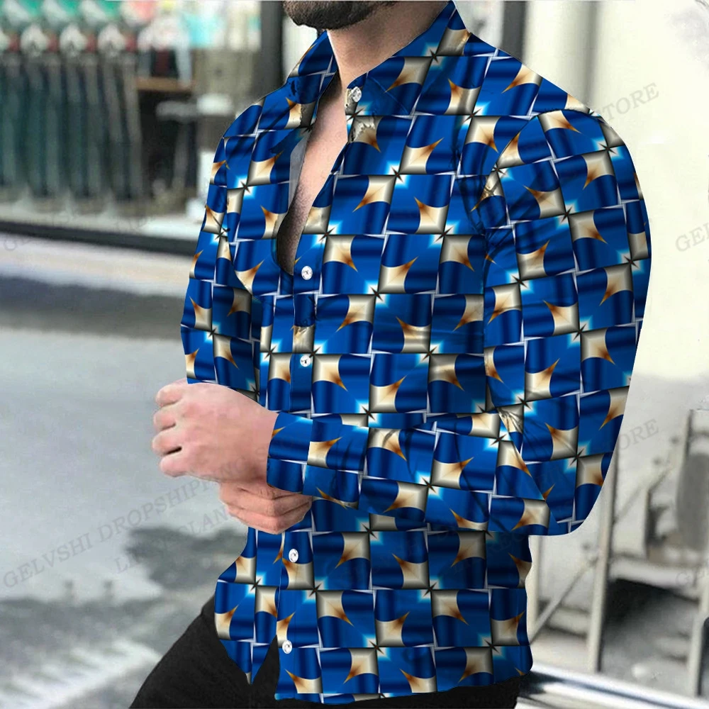 Herfst Heren Casual Veelzijdige Mode Street Heren Overhemd Revers Single-Breasted Shirt Heren Eenvoudig Geometrisch Shirt Met Lange Mouwen