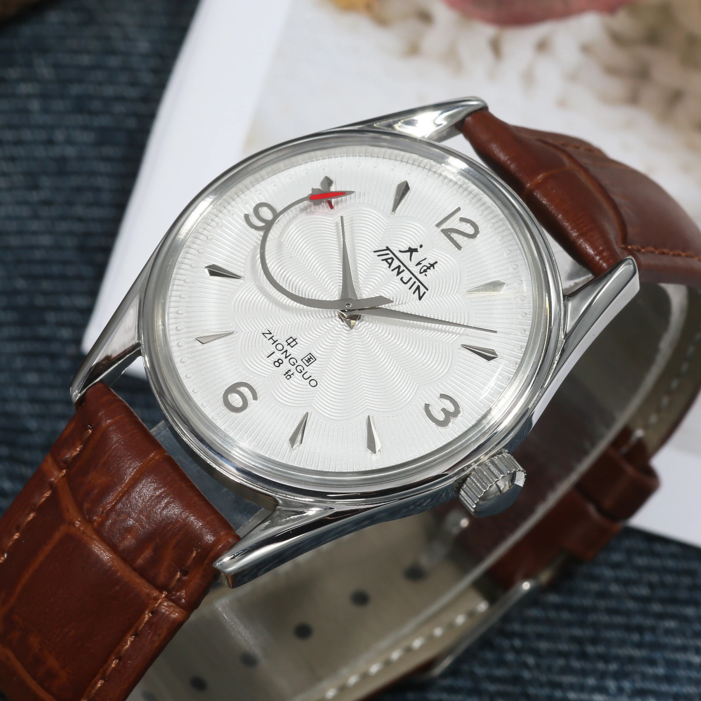 38MM Tianjin Mechanical Watch Men's Manual Winding Watch shanbghai 8120 Movement 38MM Stainless Steel Waterproof