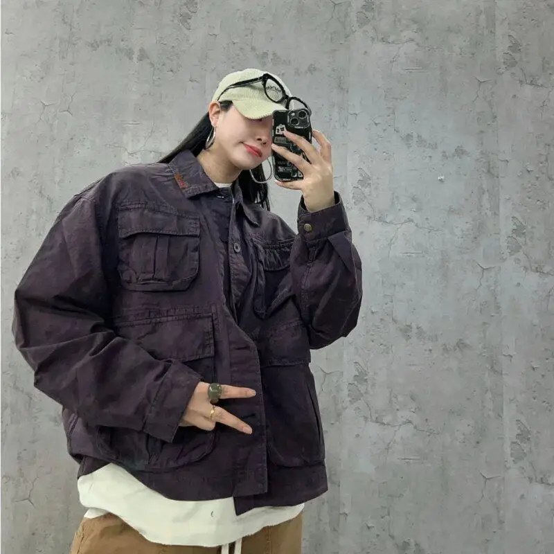 

Retro Washed Heavyweight Wax Dye Camouflage Jacket Workwear Outerwear for Men And Women Casual Loose Fit Cotton Long Sleeve