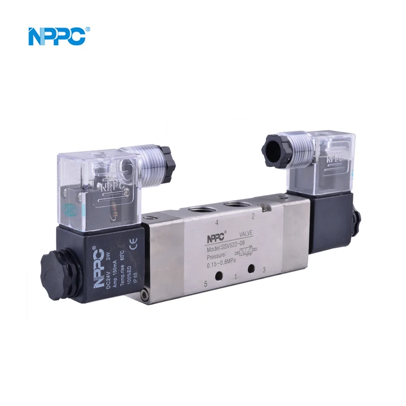 

SSV522-08 5/2 pipe mounting type solenoid valve stainless steel 316coil voltage DC24V AC24V AC220V double heads G1/4 NPPC Brand