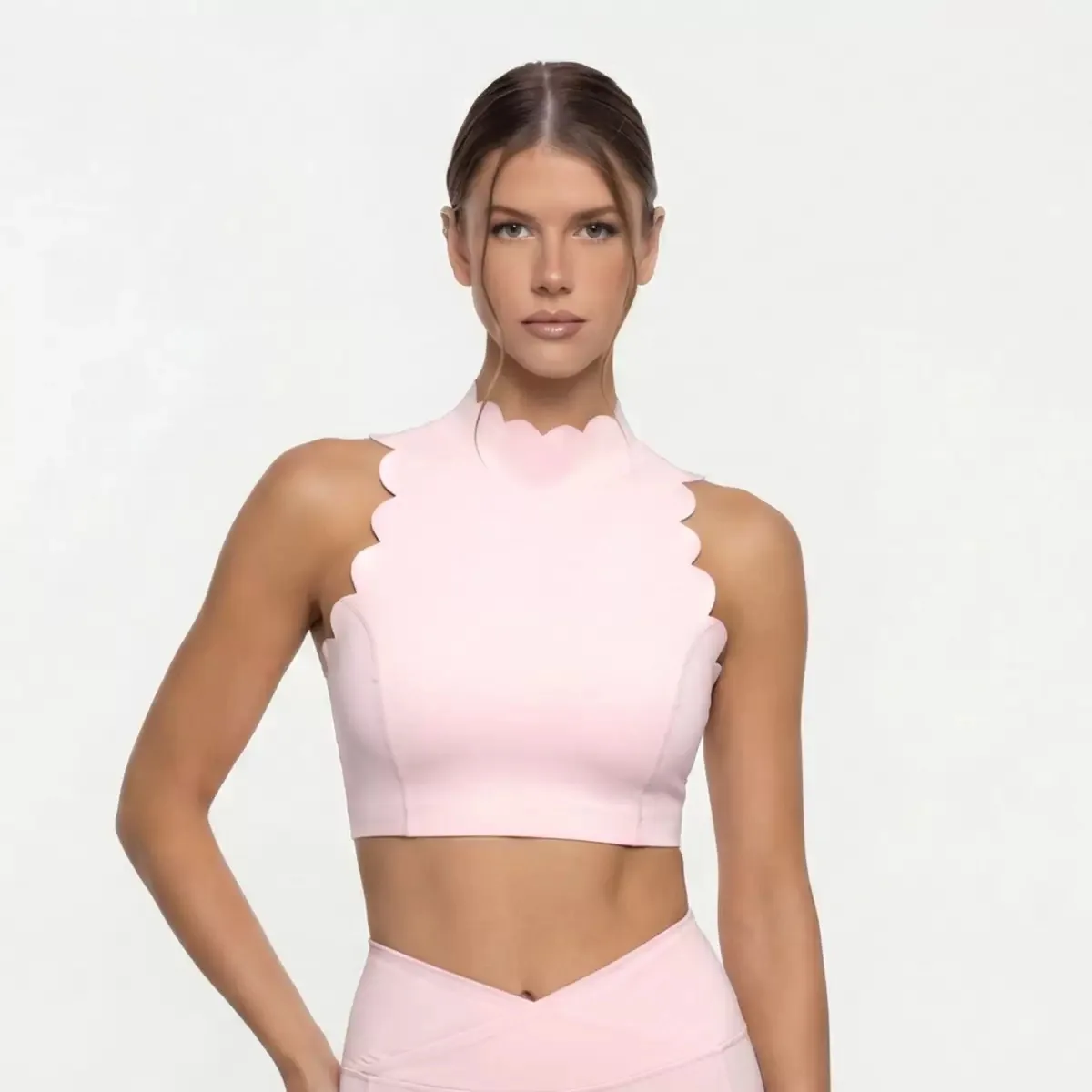 FUBEIKE Women Sport Top Hanging Neck V Collar Yoga Bra Lace Thick Shoulder Strap Beauty Back Women\'s Tracksuit Running Fitness