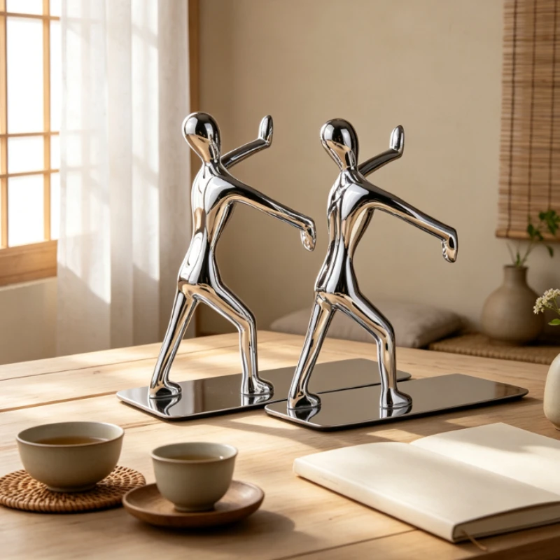 Elegant Modern Metal Bookend Sculpture Decorative Book Holder for Office Shelf Desktop & Home Library - Sturdy Display Stand