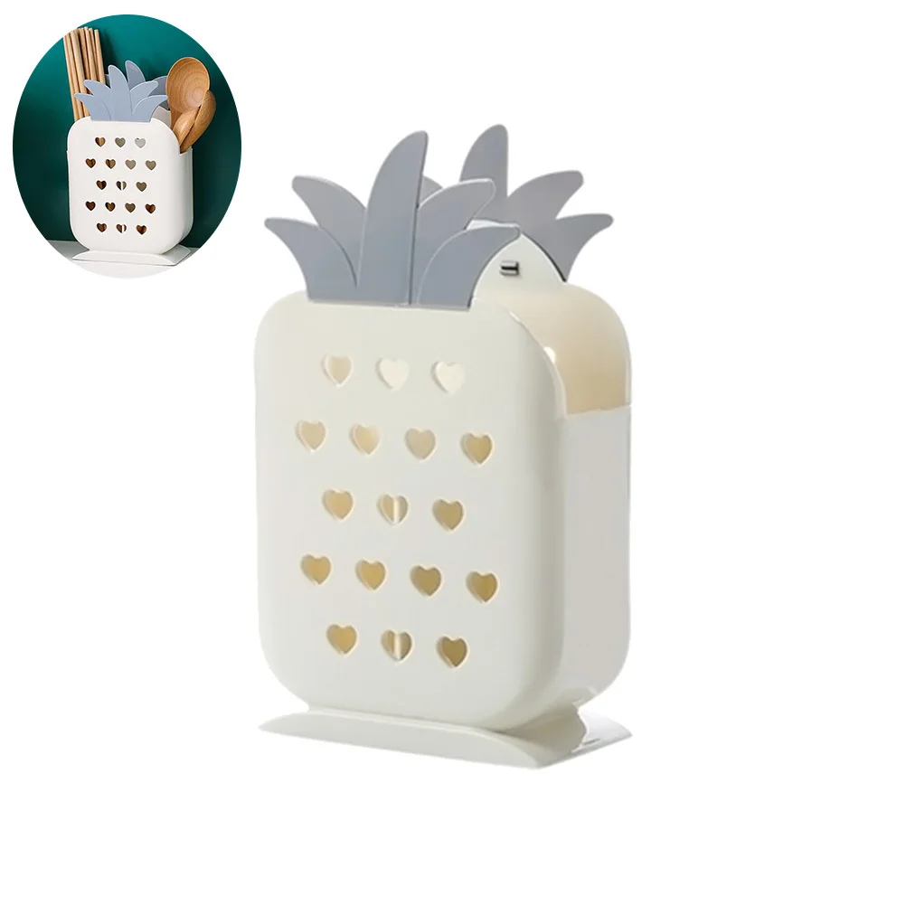 

Plastic Utensil Holder Cartoon Pineapple Design Drainage Storage Rack Organizer For Spoons Forks Chopsticks Flatware Dark Green