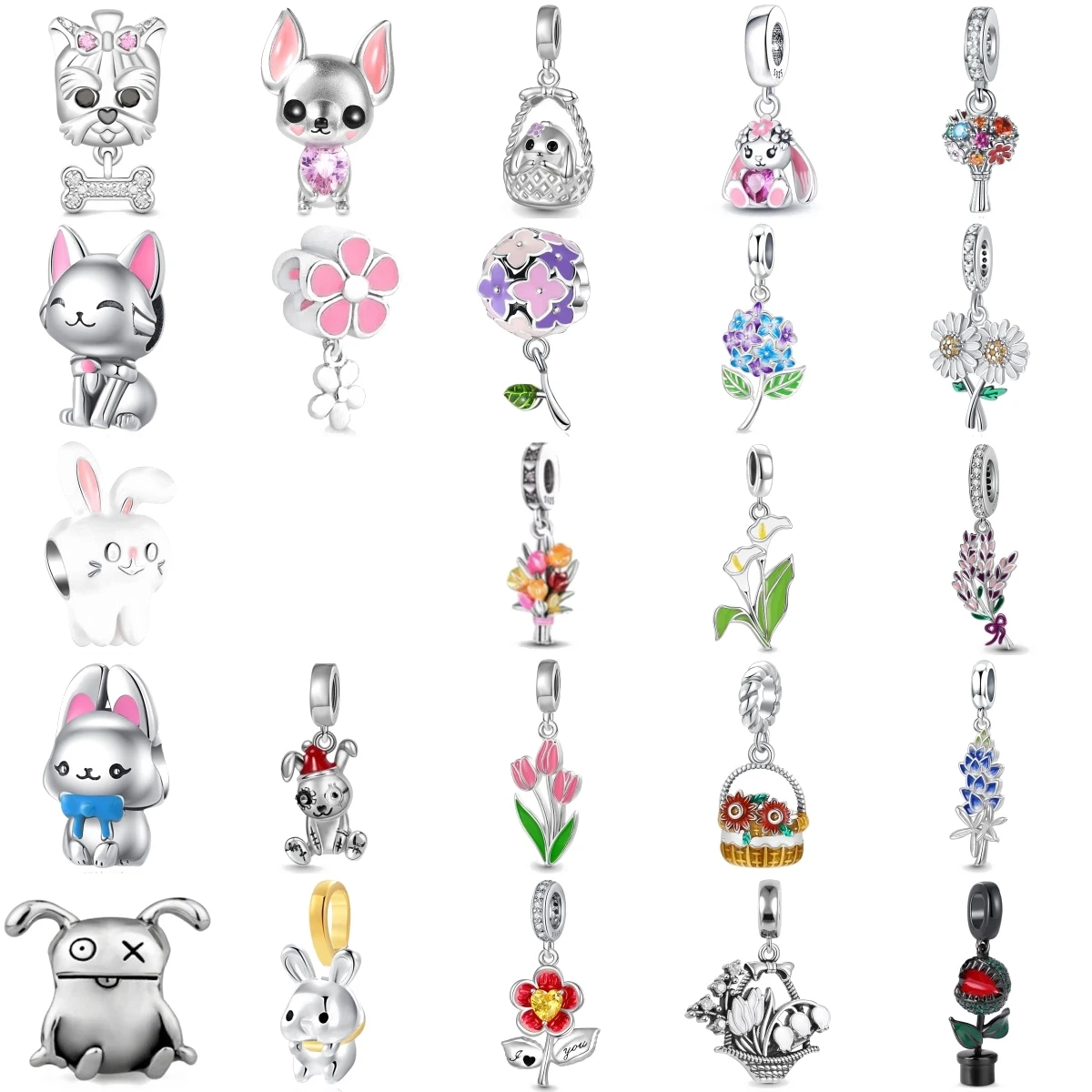 Gran oferta, nuevo colgante de flor de lirio de tulipán de Ley 925 con forma de flor para comer para hombre, abalorios de baratija originales, pulsera, accesorios de joyería