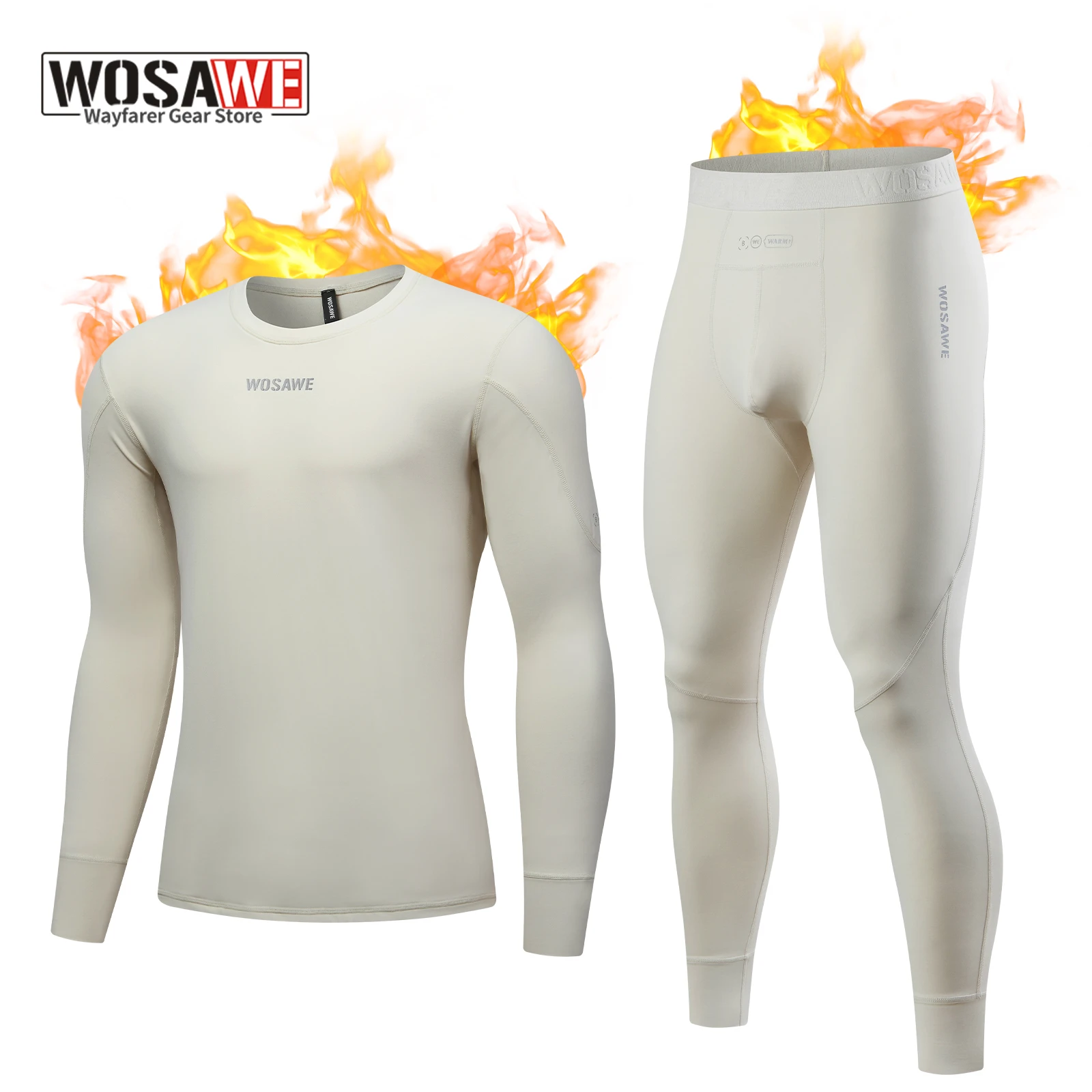 

WOSAWE Men's Fleece Lined Thermal Underwear Set Motorcycle Skiing Base Layer Winter Warm Long Johns Thermal tops and bottoms