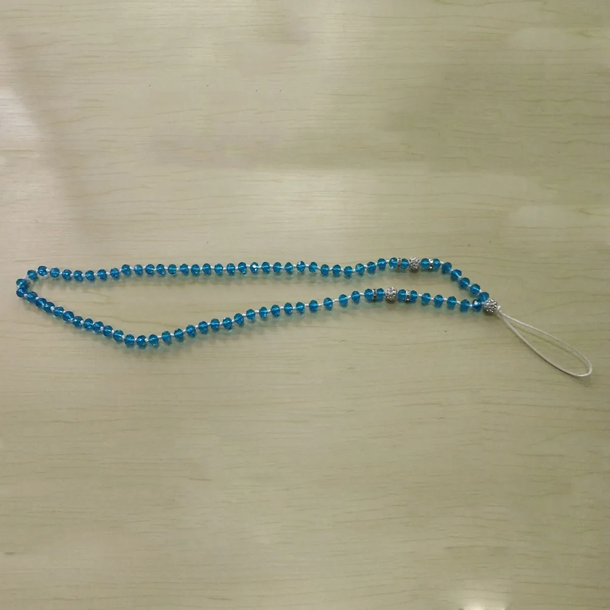 Crystal Phone Strap Lanyard Lake Blue Anti-Theft Clear Beads Mobile Phone Strap Neck Hanging Rope Keychain Anti-Lost for Camera