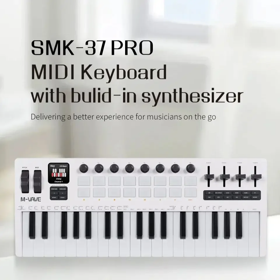 M-VAVE SMK-37 PRO 37 مفتاح MIDI لوحة المفاتيح 16 منصة طبل مصدر الصوت 3 نطاق أوكتاف يدعم الاتصال اللاسلكي إلى أنظمة متعددة #6