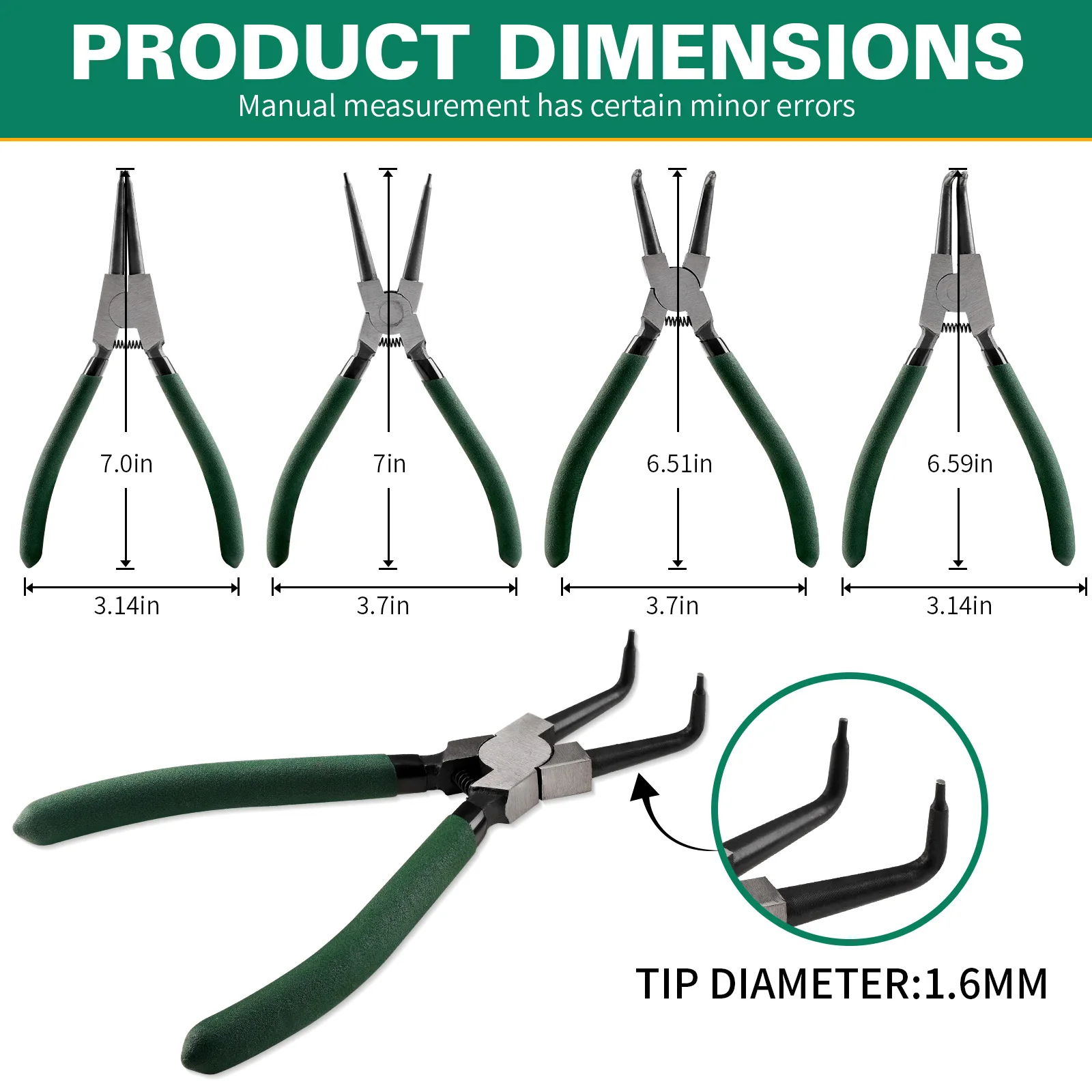 4Pcs 7-Inch Set Pliers  Multi-function Expansion Pliers Retaining Ring Pliers Card Pliers Retaining Clips Portable  Hand Tools