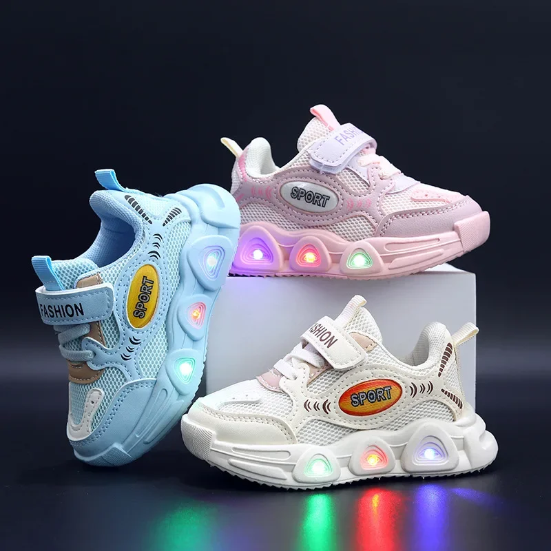 Baskets lumineuses à LED pour enfants, chaussures de sport décontractées pour enfants, semelle souple, bébés garçons et filles, nouveau, printemps, 2024