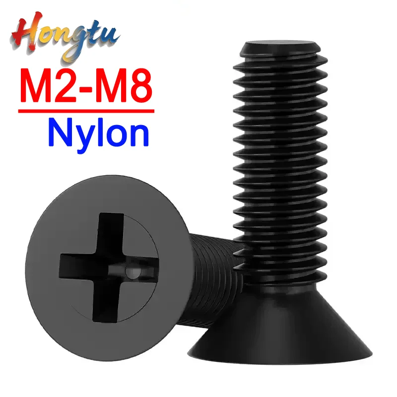 

Hongtu M2 M2.5 M3-M6 M8 Black Nylon Countersunk Head Screws Flat Head Cross Groove Plastic Cross Head Bolts Length 4~ 40mm