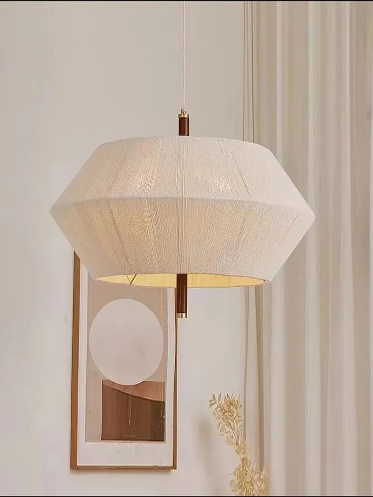 

Solid Wood Hemp Rope Pendant Light Wabi-sabi Handmade Woven Cotton dining lamp bedroom foyer Japanese Drum Ceiling Hanging Light