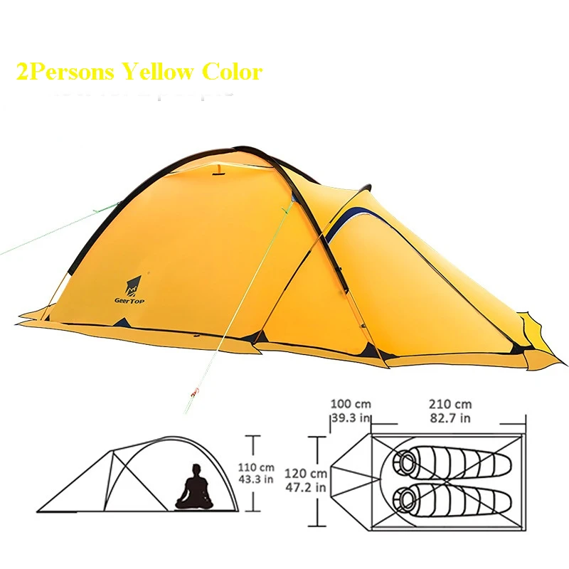 2Persons 4Seasons 20D Silicon Coated Tent Aluminum Rod Outdoor Camping 1Hall 1Room Rainproof with Snow Skirt Hiking Cycling Tour